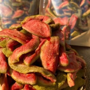 Close-up of Vietnamese Chili Salt Dried Pink Guava showing soft chewy texture and authentic chili salt seasoning