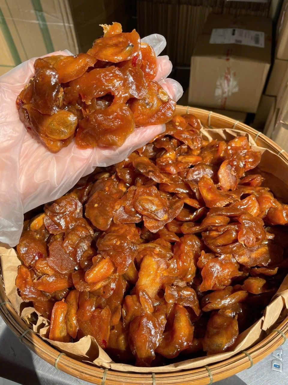 Close-up of Vietnamese Tamarind Glazed Soursop chewy fruit snack with sweet tangy tamarind coating