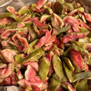 Vietnamese Chili Salt Dried Pink Guava made with real pink guava and authentic chili salt seasoning, chewy tropical fruit snack, 300g