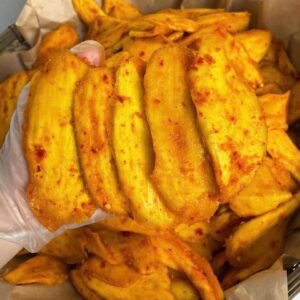 Close-up of chewy Vietnamese Soft Dried Mango with Chili Salt showing its soft texture and chili seasoning