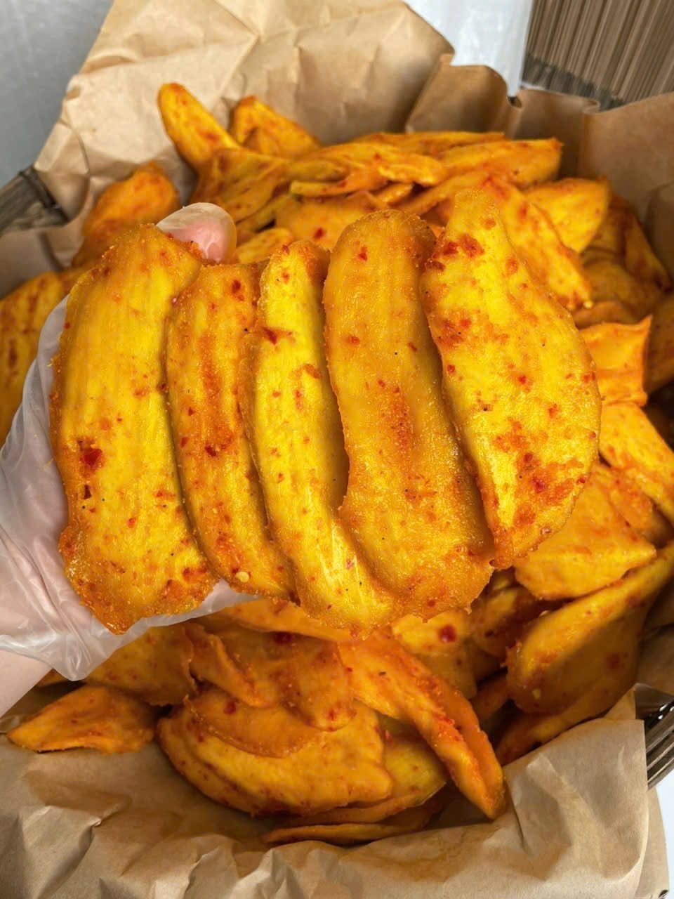Close-up of chewy Vietnamese Soft Dried Mango with Chili Salt showing its soft texture and chili seasoning