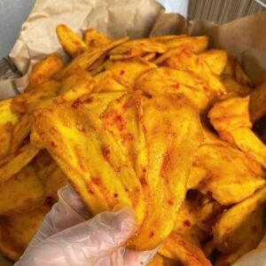 Close-up of chewy Vietnamese Soft Dried Mango with Chili Salt showing its soft texture and chili seasoning