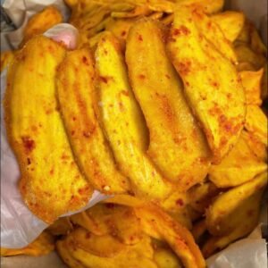Close-up of chewy Vietnamese Soft Dried Mango with Chili Salt showing its soft texture and chili seasoning