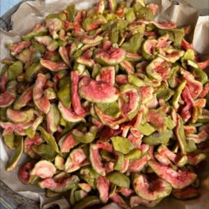 Close-up of Vietnamese Chili Salt Dried Pink Guava showing soft chewy texture and authentic chili salt seasoning