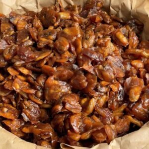 Close-up of Vietnamese Tamarind Glazed Soursop chewy fruit snack with sweet tangy tamarind coating