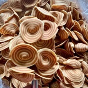 Close-up of Vietnamese Giant Coconut Palm Cookies with crispy spiral layers and rich coconut flavor