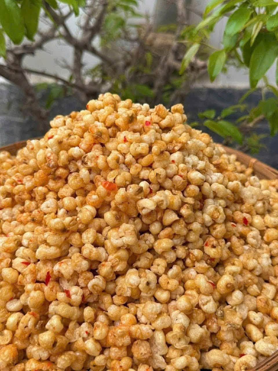 Close-up of crispy roasted Vietnamese Chili Fish Sauce Corn Snack with savory spicy seasoning