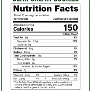 Nutrition Facts for Vietnamese Bear Cream Cookies 300g