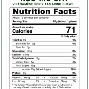 Nutrition Facts for Vietnamese Spicy Tamarind Chews 300g