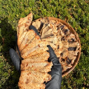 Close-up of Vietnamese Seasoned Dried Stingray showing tender chewy texture and authentic Vietnamese seasoning