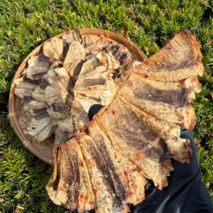 Close-up of Vietnamese Seasoned Dried Stingray showing tender chewy texture and authentic Vietnamese seasoning