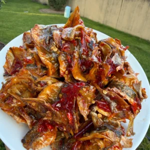 Close-up of Vietnamese Dried Threadfin Fish coated in sweet and spicy chili fish sauce