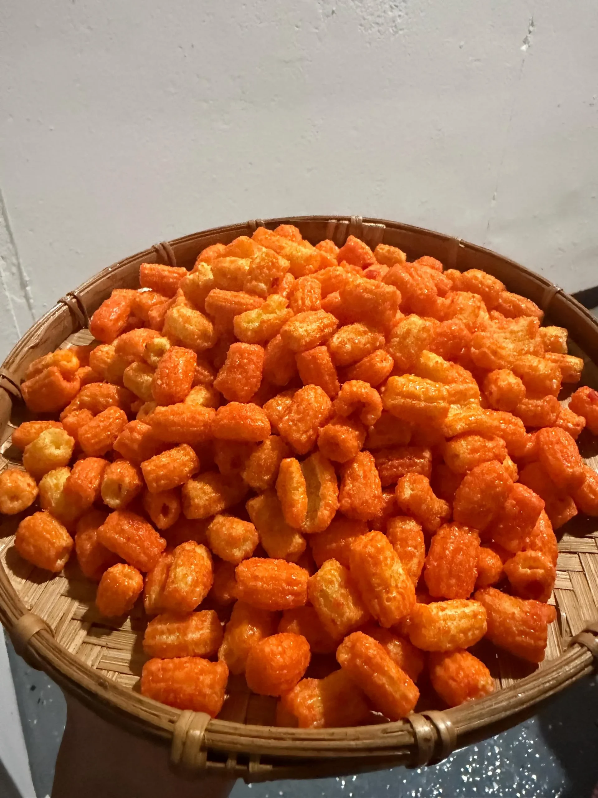 Close up of Vietnamese Crispy Macaroni Snack