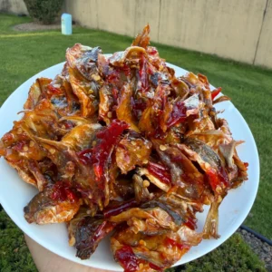 Close-up of Vietnamese Dried Threadfin Fish coated in sweet and spicy chili fish sauce