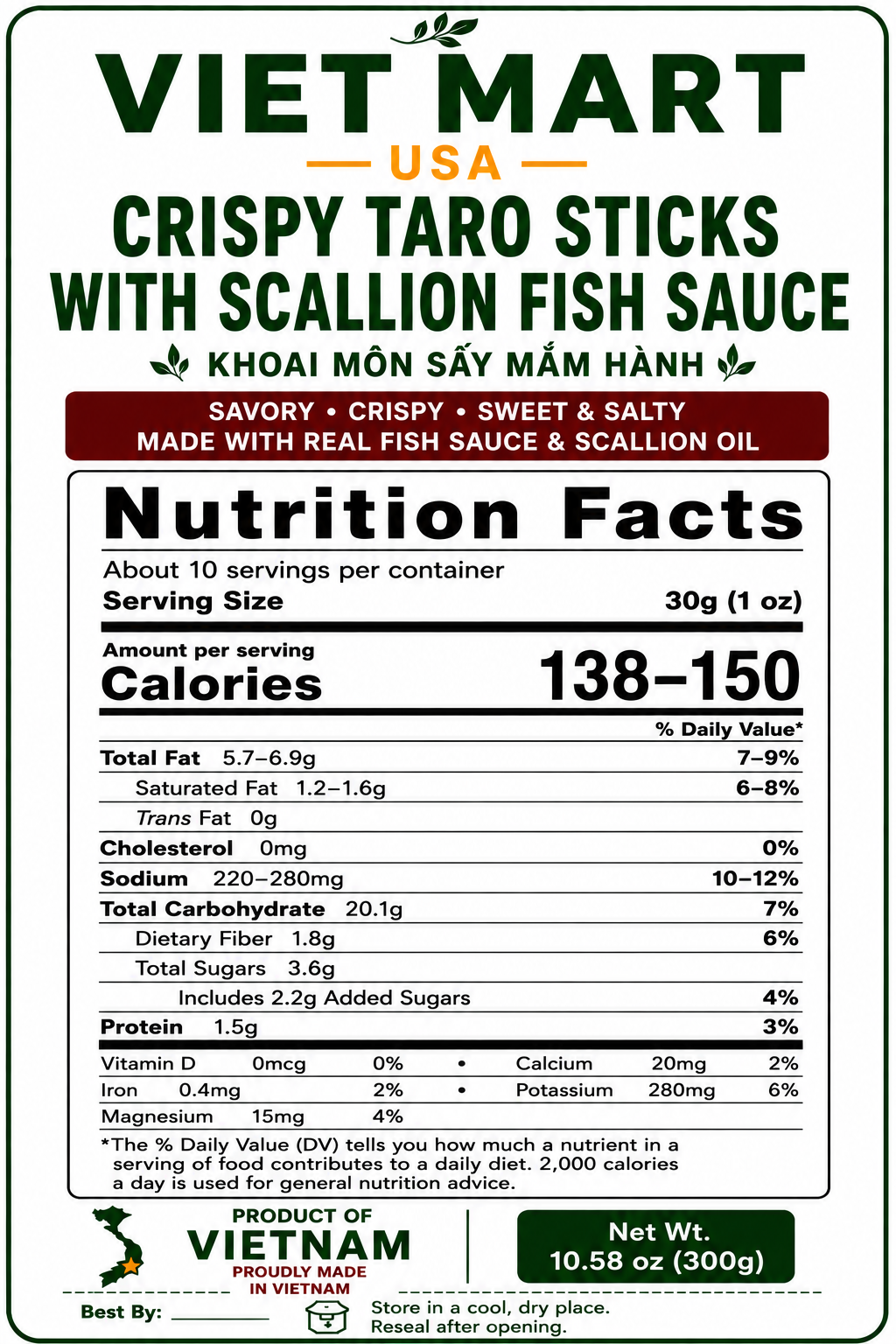 Vietnamese Crispy Taro Sticks Nutrition Facts