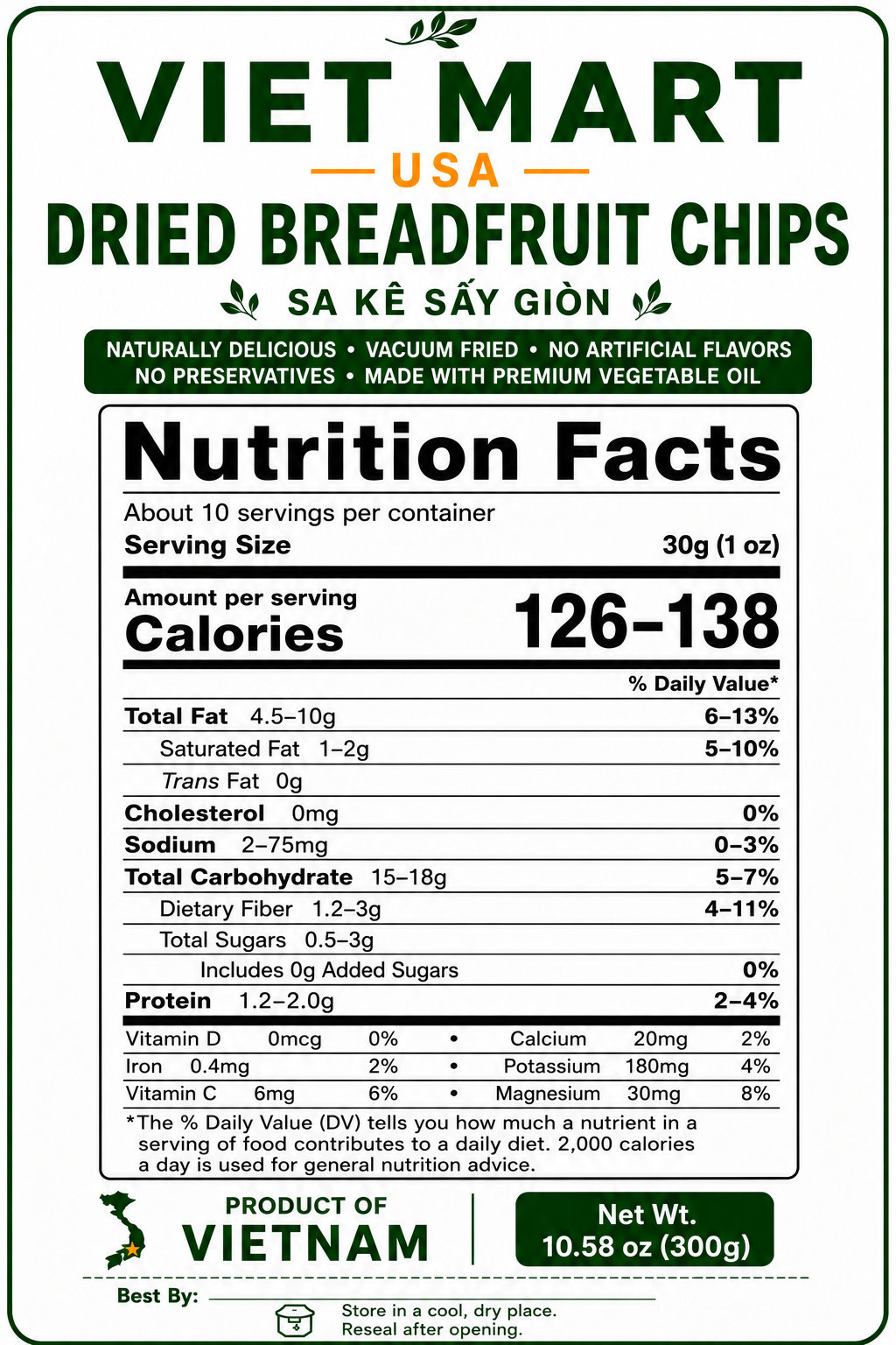 Nutrition Facts for Vietnamese Dried Breadfruit Chips
