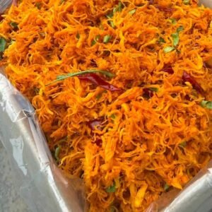 Close-up of Vietnamese Shredded Chicken Jerky with Kaffir Lime Leaves