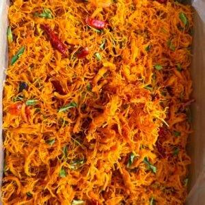 Close-up of Vietnamese Shredded Chicken Jerky with Kaffir Lime Leaves