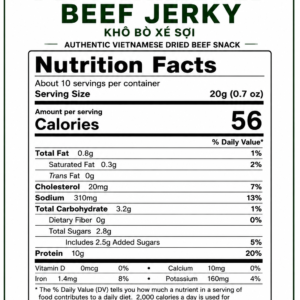 Nutrition Facts label for Vietnamese Soft Shredded Beef Jerky 200g