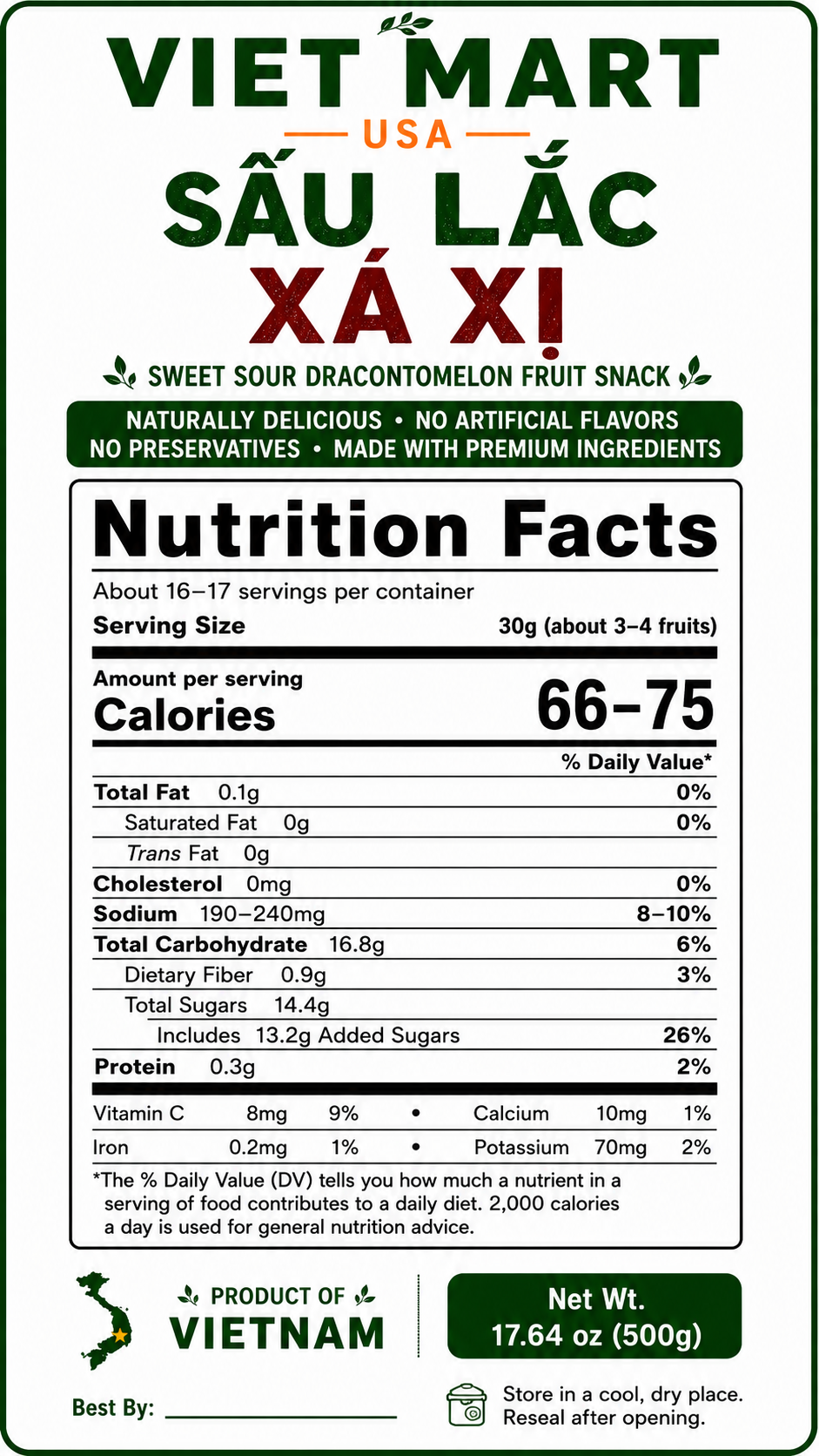 Vietnamese Sau Lac Xa Xi Nutrition Facts