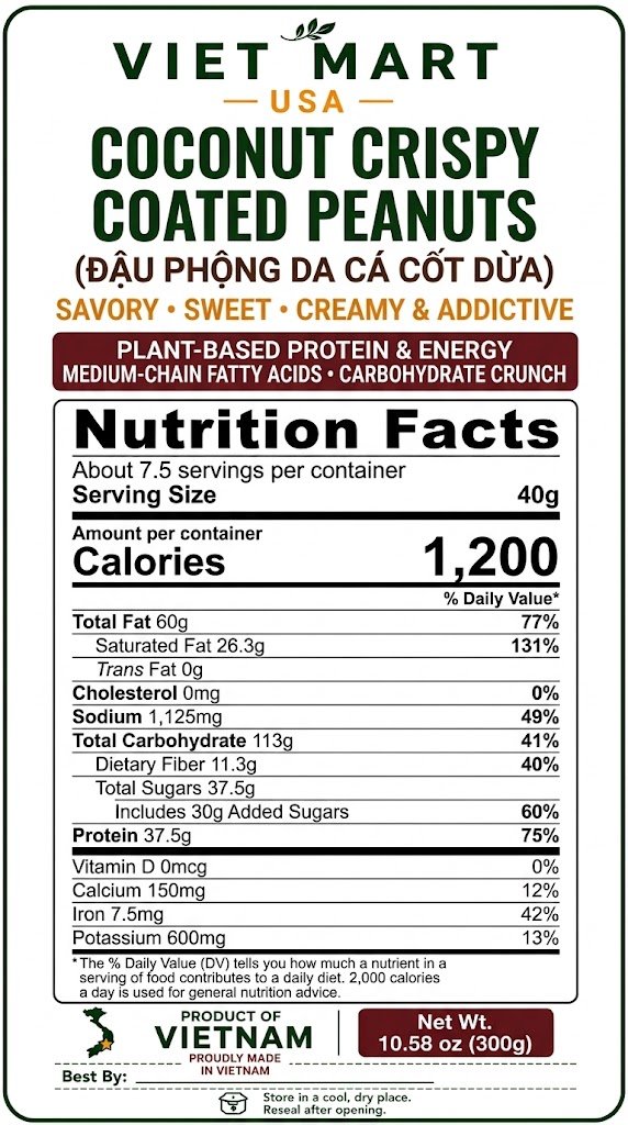 Nutrition Facts for Vietnamese Coconut Coated Peanuts 300g