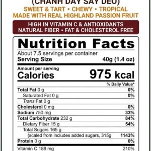 Nutrition Facts for Vietnamese Soft Dried Passion Fruit 300g